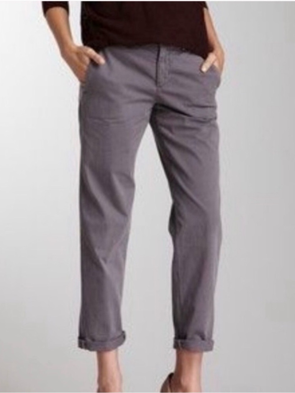 Vince Women’s Mid-Rise Straight Leg Chino Trousers Dark Gray Size 6‎ Stretch